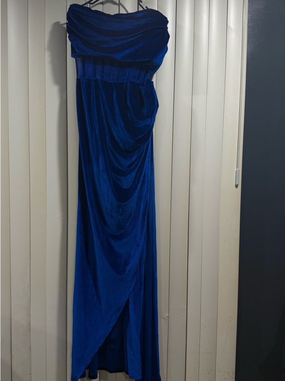 Royal Blue Strapless Velvet Evening Gown